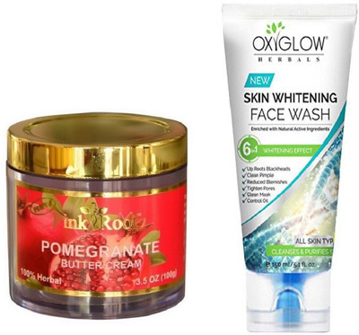 

Pink Root POMEGRANATE BUTTER CREAM 100GM WITH OXYGLOW SKIN WHITENING FACE WASH(Set of 2)