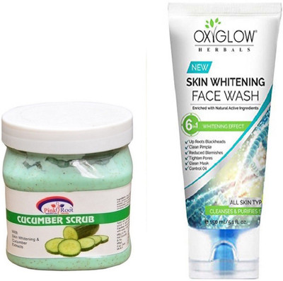 

Pink Root CUCUMBER SCRUB 500ML WITH OXYGLOW SKIN WHITENING FACE WASH(Set of 2)