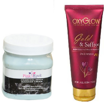 

Pink Root CHARCOAL MASSAGE CREAM 500ML WITH OXYGLOW GOLD & SAFFRON FACE WASH(Set of 2)