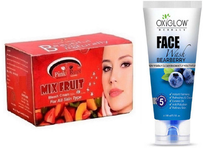 

Pink Root MIX FRUIT BLEACH 250G WITH OXYGLOW BEARBERRY FACE WASH(Set of 2)