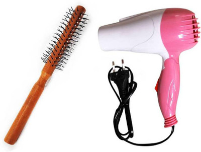 

Prime Combo of Wooden Round Hair Brush and Hair Dryer for Men and Women(Set of 2)