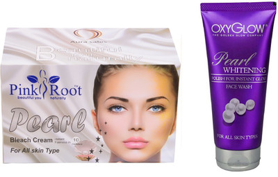 

Pink Root PEARL BLEACH 250G WITH OXYGLOW PEARL WHITENING FACE WASH(Set of 2)