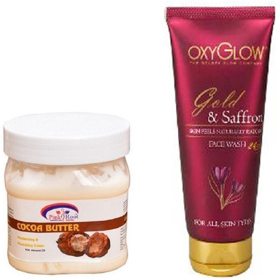 

Pink Root COCOA BUTTER CREAM 500ML WITH OXYGLOW GOLD & SAFFRON FACE WASH(Set of 2)