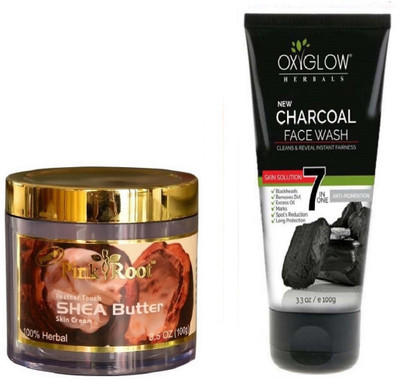 

Pink Root SHEA BUTTER SKIN CREAM 100GM WITH OXYGLOW CHARCOAL FACE WASH(Set of 2)