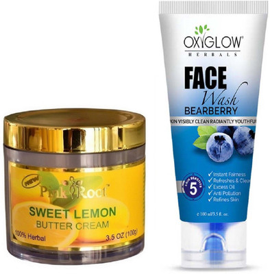 

Pink Root SWEET LEMON BUTTER CREAM 100GM WITH OXYGLOW BEARBERRY FACE WASH(Set of 2)