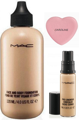 

CAROLINE Silicon Puff, Mac face and Body Foundation, Pro long Wear concealer(Set of 3)