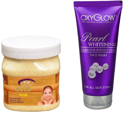 

Pink Root GOLD SCRUB 500ML WITH OXYGLOW PEARL WHITENING FACE WASH(Set of 2)