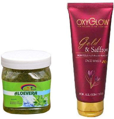 

Pink Root ALOE VERA SCRUB 500ML WITH OXYGLOW GOLD & SAFFRON FACE WASH(Set of 2)