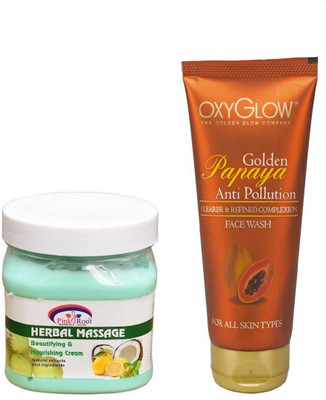 

Pink Root HERBAL MASSAGE CREAM 500ML WITH OXYGLOW GOLDEN PAPAYA FACE WASH(Set of 2)
