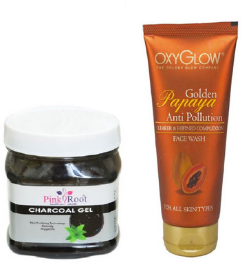 

Pink Root CHARCOAL GEL 500ML WITH OXYGLOW GOLDEN PAPAYA FACE WASH(Set of 2)