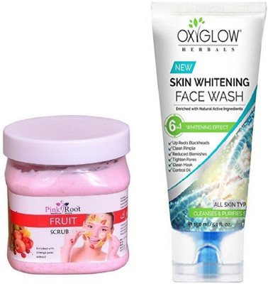 

Pink Root FRUIT SCRUB 500ML WITH OXYGLOW SKIN WHITENING FACE WASH(Set of 2)