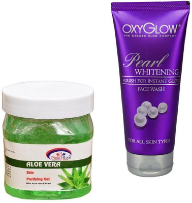 

Pink Root ALOE VERA GEL 500ML WITH OXYGLOW PEARL WHITENING FACE WASH(Set of 2)