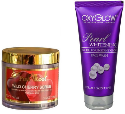 

Pink Root WILD CHERRY SCRUB 100GM WITH OXYGLOW PEARL WHITENING FACE WASH(Set of 2)