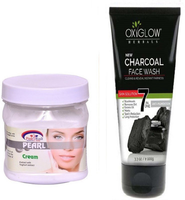 

Pink Root PEARL CREAM 500ML WITH OXYGLOW CHARCOAL FACE WASH(Set of 2)