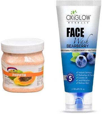 

Pink Root PAPAYA SCRUB 500ML WITH OXYGLOW BEARBERRY FACE WASH(Set of 2)