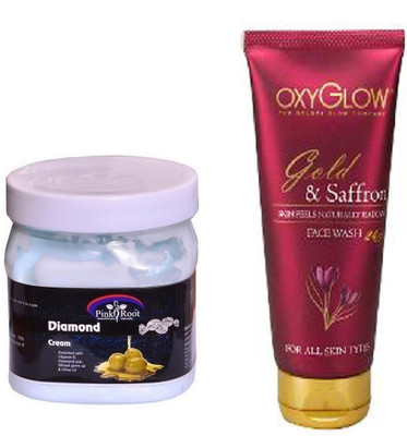 

Pink Root DIAMOND CREAM 500ML WITH OXYGLOW GOLD & SAFFRON FACE WASH(Set of 2)