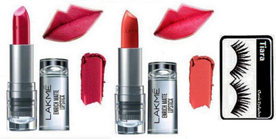 

tiara Eyelashes , Lakme Enrich Lipstick Pack Of 2(Set of 3)