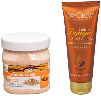 

Pink Root SANDAL SCRUB 500ML WITH OXYGLOW GOLDEN PAPAYA FACE WASH(Set of 2)
