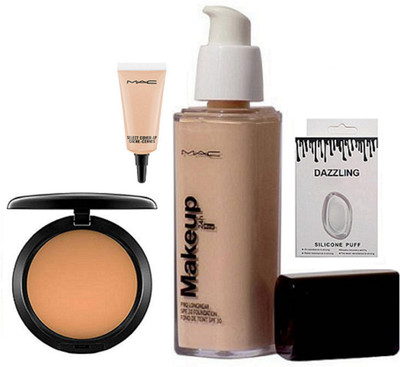 

DAZZLING Silicon Puff & MAkeup Pro LOngwear Foundation & Mac Compect & Select Cover-Up(Set of 4)