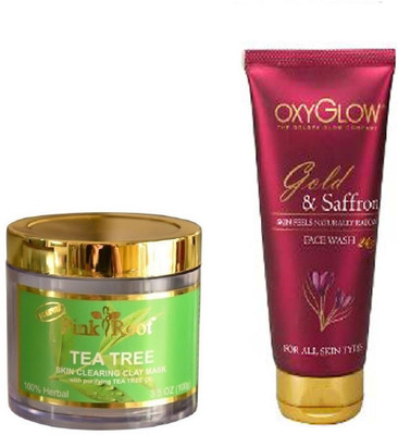 

Pink Root TEA TREE SKIN CLEARING CLAY MASK 100GM WITH OXYGLOW GOLD & SAFFRON FACE WASH(Set of 2)