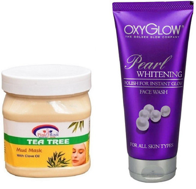 

Pink Root TEA TREE MUD MASK 500ML WITH OXYGLOW PEARL WHITENING FACE WASH(Set of 2)