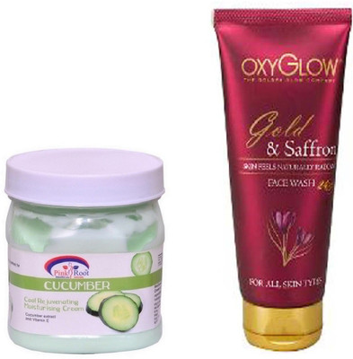

Pink Root CUCUMBER CREAM 500ML WITH OXYGLOW GOLD & SAFFRON FACE WASH(Set of 2)