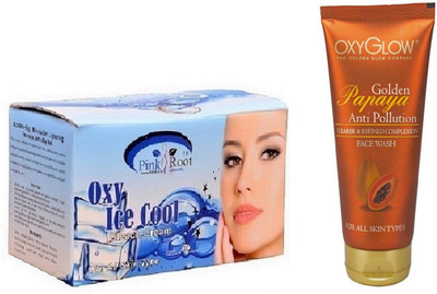 

Pink Root OXY ICE BLEACH 250G WITH OXYGLOW GOLDEN PAPAYA FACE WASH(Set of 2)