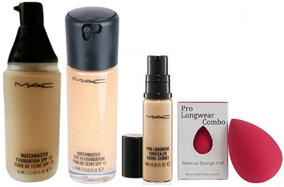 

Pro longwear combo Sponge Puff, Concealer Mac Cache Cernes 9ml With Matchmaster Liquid Foundation (Pack Of 2)(Set of 4)