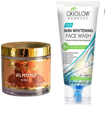 

Pink Root ALMOND SCRUB 100GM WITH OXYGLOW SKIN WHITENING FACE WASH(Set of 2)