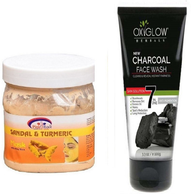 

Pink Root SANDAL & TURMERIC MASK 500ML WITH OXYGLOW CHARCOAL FACE WASH(Set of 2)
