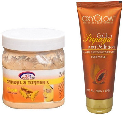 

Pink Root SANDAL & TURMERIC MASK 500ML WITH GOLDEN PAPAYA FACE WASH(Set of 2)