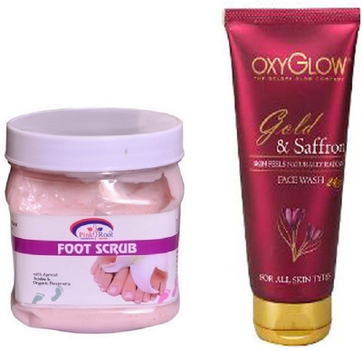 

Pink Root FOOT SCRUB 500ML WITH OXYGLOW GOLD & SAFFRON FACE WASH(Set of 2)