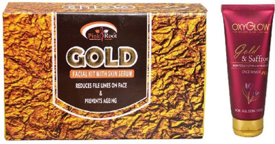 

Pink Root GOLD FACIAL KIT 83GM WITH OXYGLOW GOLD & SAFFRON FACE WASH(Set of 2)