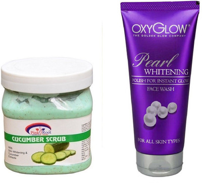 

Pink Root CUCUMBER SCRUB 500ML WITH OXYGLOW PEARL WHITENING FACE WASH(Set of 2)