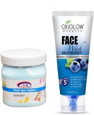 

Pink Root FOOT SPA CREAM 500ML WITH OXYGLOW BEARBERRY FACE WASH(Set of 2)