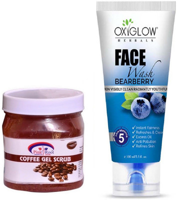 

Pink Root COFFEE GEL SCRUB 500ML WITH OXYGLOW BEARBERRY FACE WASH(Set of 2)