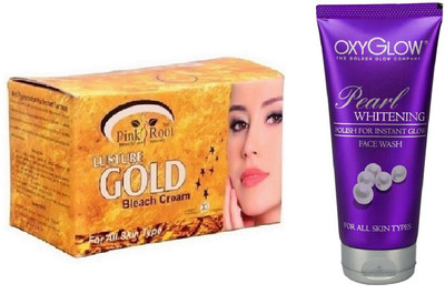 

Pink Root GOLD BLEACH 250G WITH OXYGLOW PEARL WHITENING FACE WASH(Set of 2)