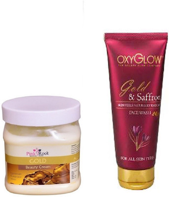 

Pink Root GOLD BEAUTY CREAM 500ML WITH OXYGLOW GOLD & SAFFRON FACE WASH(Set of 2)