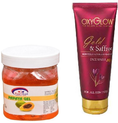 

Pink Root PAPAYA GEL 500ML WITH OXYGLOW GOLD & SAFFRON FACE WASH(Set of 2)