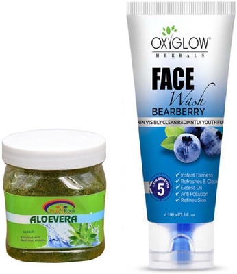 

Pink Root ALOE VERA SCRUB 500ML WITH OXYGLOW BEARBERRY FACE WASH(Set of 2)