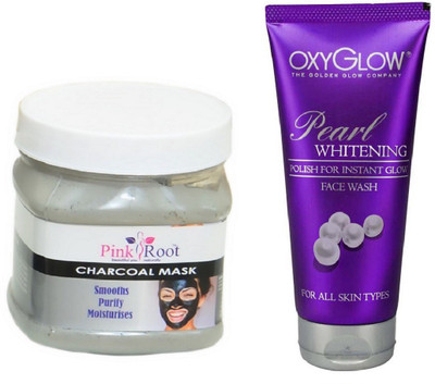 

Pink Root CHARCOAL MASK 500ML WITH OXYGLOW PEARL WHITENING FACE WASH(Set of 2)