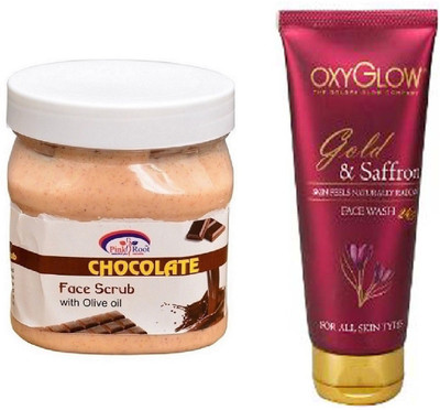 

Pink Root CHOCOLATE SCRUB 500ML WITH OXYGLOW GOLD & SAFFRON FACE WASH(Set of 2)