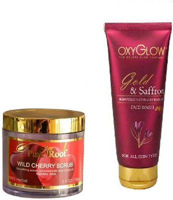 

Pink Root WILD CHERRY SCRUB 100GM WITH OXYGLOW GOLD & SAFFRON FACE WASH(Set of 2)