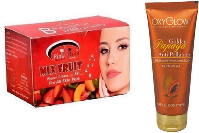 

Pink Root MIX FRUIT BLEACH 250G WITH OXYGLOW GOLDEN PAPAYA FACE WASH(Set of 2)