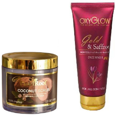 

Pink Root COCONUT SCRUB 100GM WITH OXYGLOW GOLD & SAFFRON FACE WASH(Set of 2)