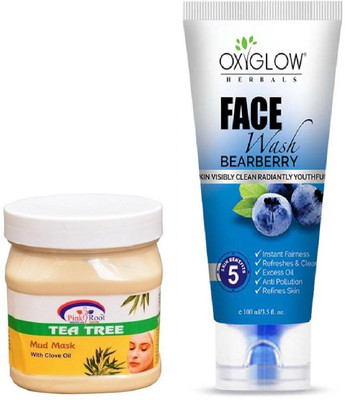 

Pink Root TEA TREE MUD MASK 500ML WITH OXYGLOW BEARBERRY FACE WASH(Set of 2)