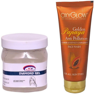 

Pink Root DIAMOND GEL 500ML WITH OXYGLOW GOLDEN PAPAYA FACE WASH(Set of 2)