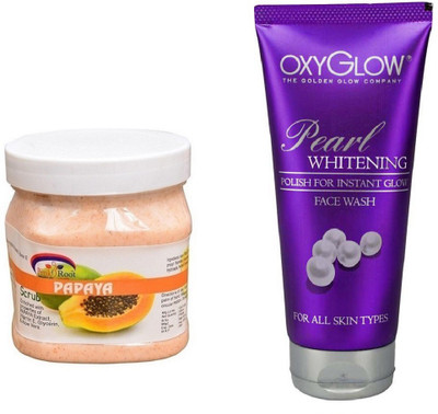 

Pink Root PAPAYA SCRUB 500ML WITH OXYGLOW PEARL WHITENING FACE WASH(Set of 2)