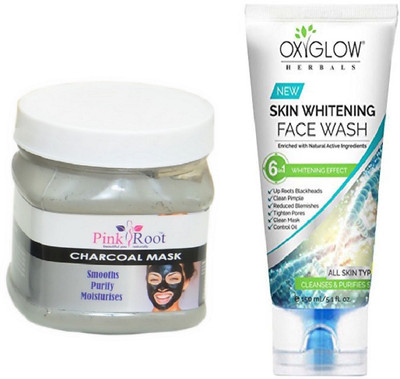 

Pink Root CHARCOAL MASK 500ML WITH OXYGLOW SKIN WHITENING FACE WASH(Set of 2)