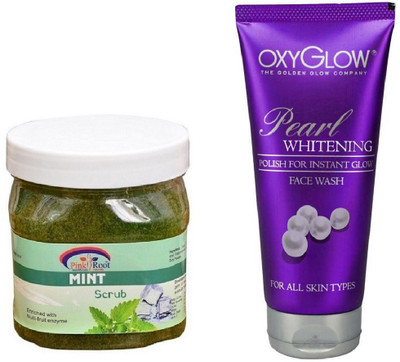 

Pink Root MINT SCRUB 500ML WITH OXYGLOW PEARL WHITENING FACE WASH(Set of 2)